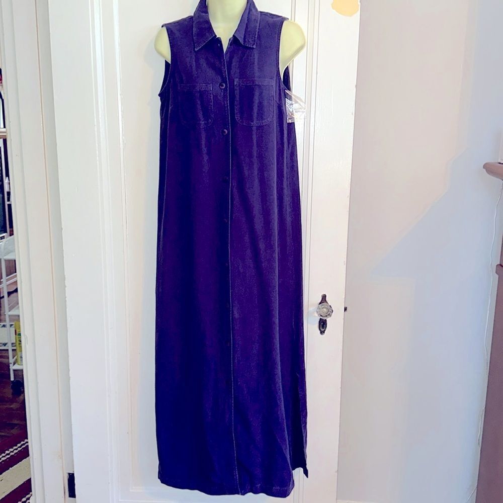 NWT vintage Russ Berens purple linen sleeveless button front maxi dress‎